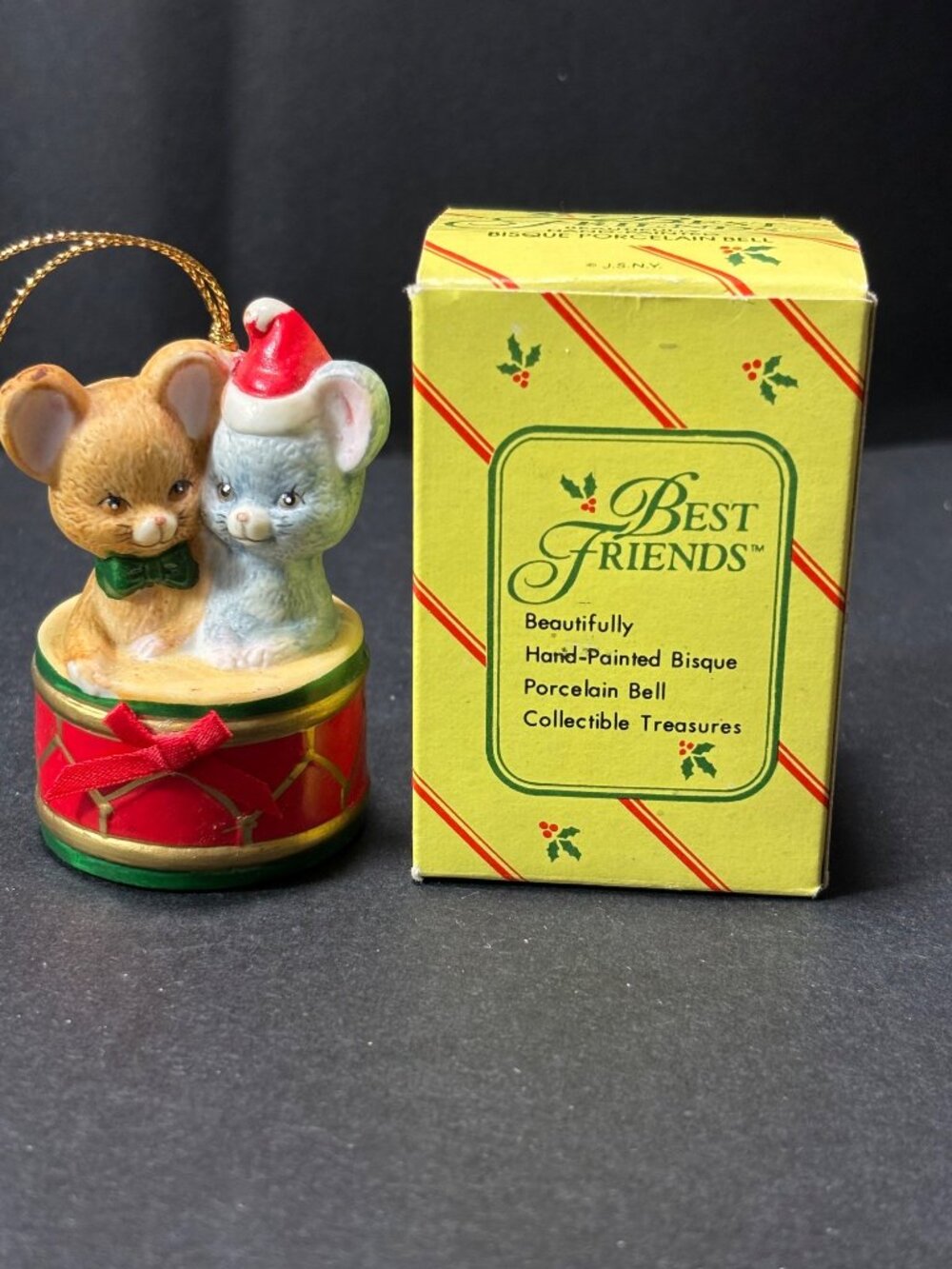 Best Friends Hand Painted Porcelain Bisque Bell Ornament Mice Christmas JSNY